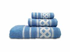 Lot de serviettes de bain 100% coton éponge 450gr,lot de 3 pièces,bordure brodée, briebe amazonica basic, turquoise