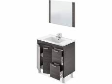 Meuble salle de bain sous-vasque 80 cm + 1 miroir coloris gris cendré - longueur 80 x hauteur 80 x profondeur 45 cm