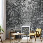 Papier peint panoramique intissé jungle gris 200x280cm