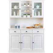 Pegane - Meuble de cuisine en bois massif blanc avec 5 portes et 3 tiroirs - Dim : L131 x H191 x P45 cm