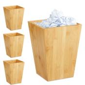 Relaxdays - Corbeille à papiers en bambou, lot 4, carré, 6l, sans couvercle, bureau, salle de bain, poubelle 27x20x20 cm, naturel