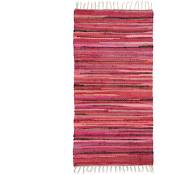 Relaxdays - Tapis à franges tissé main coloré rouge style indien 70 x 140 cm tapis de couloir entrée sol plancher en polyester et coton, rouge