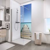 Schulte - Lot de 2 panneaux muraux 90 x 210 cm + 3 profilés, revêtement pour douche et salle de bain, DécoDesign photo Ponton de Maldives + panneau