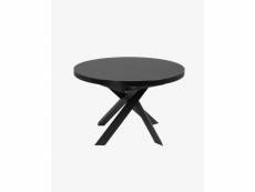 Table à manger ronde extensible coloris noir en verre et acier - diamètre 120 / 160 x hauteur 76 cm