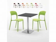 Table basse carrée 60x60 acier noire et 2 chaises