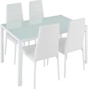 Table de salle à manger blanche + 4 chaises. Design et moderne