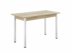 Table de salle à manger cuisine bureau mdf mélaminé acier 120 cm beige blanc helloshop26 03_0006267