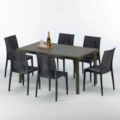Table rectangulaire 6 chaises Poly rotin resine 150x90 marron Focus Chaises Modèle: Bistrot Anthracite noir