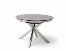 Table ronde extensible design winnie diamètre 120cm gris céramique-pieds acier brossé 20100893621