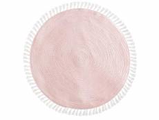 Tapis ronde en coton et polyester coloris rose - diamètre : 90 cm PEGANE