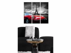 Triptyque fabulosus l70xh50cm motif cabriolet à paris rouge et gris