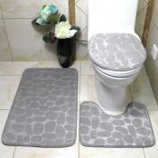 Ugreat - Tapis de bain antidérapant en relief, 3 pièces, tapis de sol antidérapant pour couvercle de toilette, hôtel gris