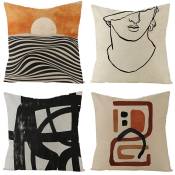4 pieces of Nordic abstract linen sofa cushion pillowcase