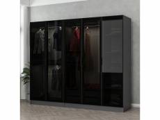 Armoire avec 5 portes en verre fumé, anthracite-noir 225 x 190-210 cm - dimensions: 210cm Azura-44671_19683