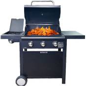 Barbecue a' gaz KE002 pour la cuisson au gaz ou a' la pierre de lave en acier trois bruleurs 9 kW + 2 kW avec bruleur late'ral