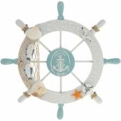 CCYKXA Décoration murale de roue de bateau en bois nautique, décoration murale de style méditerranéen (Poisson bleu clair)
