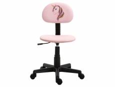 Chaise de bureau pour enfant unicorn fauteuil pivotant sans accoudoirs hauteur réglable, en synthétique rose avec motif licorne