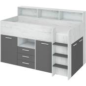 Coffre de tiroirs de lit neo cm206x120x138h graphite blanc