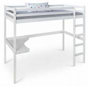 Décoshop26 - Lit mezzanine multifonctionnel pour enfant en bois blanc avec bureau sommier à lattes et échelle 90 x 200 cm - blante
