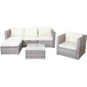 Décoshop26 - Salon de jardin en polyrotin pour jardin terrasse balcon avec fauteuils canapé table gris coussin crème