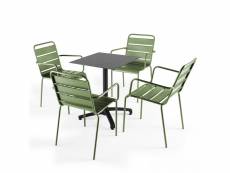 Ensemble table de jardin stratifié foncé et 4 fauteuils vert cactus