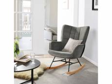 Fauteuil à bascule allaitement scandinave chaise loisir et repos en tissu avec pieds en e' bois métal pour salon, chambre, le balcon, gris