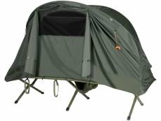 Giantex tente camping surélevée pour 1 personnes matelas auto-gonflant sac transport à roulettes double toit crochet de lampe vert