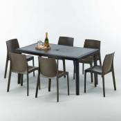 Grand Soleil - Table rectangulaire et 6 chaises Poly rotin colorées 150x90cm noir Enjoy Chaises Modèle: Rome Marron Moka