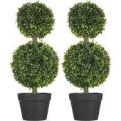 Homcom - Lot de 2 arbres buis artificiel double boules avec tronc et pot inclus - H.60 cm pe vert - Vert