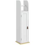 kleankin Meuble de salle de bain support papier toilette avec placard et étagères réglables 20 x 20 x 80 cm blanc