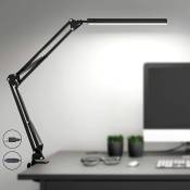 Lampe de bureau led, 10W, lampe de table d'architecte pliable avec pince, bras pivotant en métal, intensité réglable et température de couleur (noir)