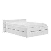 Lit double avec tête de lit et tiroirs solan - Blanc - 140 x 190