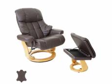 Mca fauteuil relax calgary xxl, fauteuil de télé avec tabouret, cuir, charge 180kg ~ marron, brun naturel