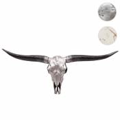 Mendler Crâne déco 132cm HWC-T454, trophée tête de taureau en polyrésine, intérieur/extérieur ~ argent