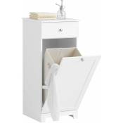 Meuble Bas de Salle de Bain Armoire Toilette avec 1 tiroir et 1 Panier à Linge Meuble de Rangement Corbeille Sobuy BZR21-W