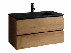 Meuble de salle de bain angela 80 cm - chene avec lavabo noir – meuble de lavabo