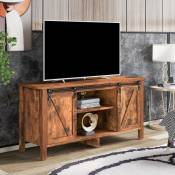 Meuble tv, buffet avec 2 portes coulissantes, étagères réglables, marron rétro, 120x40x60,5 cm