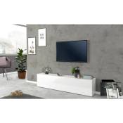 Meuble tv Dbarell, Buffet bas de salon, base meuble tv, 100% Made in Italy, cm 180x30h40, Blanc brillant - Dmora