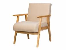Nordlys - fauteuil de salon scandinave avec structure bois tissu beige