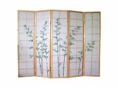 Paravent japonais en bois naturelle dessin bambou de