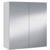Pegane - Miroir de salle de bain avec rangements 2 portes en blanc brillant, 60 cm (longueur) x 65 cm (hauteur) x 21 cm (profondeur)