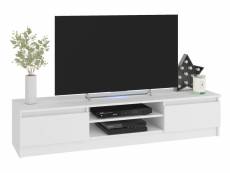 Robin - meuble bas tv contemporain salon/séjour 160x33x40cm - 2 niches + 2 portes - rangement matériel audio/video/gaming - blanc