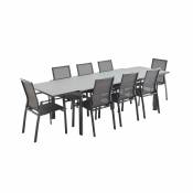 Salon de jardin gris et taupe en aluminium table et 8 fauteuils