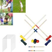 Set de Croquet en boisJeu de croquet, plaisir de jeu de jardin adulte extérieur, pour l'extérieur et les enfants - Aufun