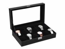 Songmics boîte à montres avec 12 compartiments, coffre à montres verrouillable avec couvercle en verre, présentoir à montres avec coussins détachables