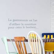 Sticker autocollant décoratif 68 cm x 24 cm, citation: Créer le bonheur avec la nourriture - Théodore Zeldin - Gris / argent
