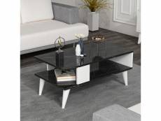 Table basse lycksele avec espace de rangement 40 x 90 x 45 cm marbre noir blanc [en.casa]
