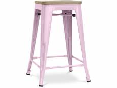 Tabouret de bar design industriel - bois et acier - 61cm - stylix rose pâle