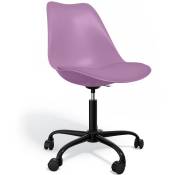 Tulip Style - Chaise de bureau avec roulettes - Chaise de bureau pivotante - Structure noire Tulip Violet pastel - Cuir végétalien, Métal, pp