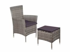 Vidaxl chaise de salle à manger d'extérieur avec tabouret gris 44092